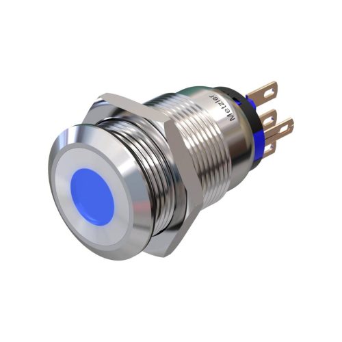 Metzler - tlačidlo 19mm - LED bodové osvetlenie modré - IP67 IK10 - nerezová oceľ - ploché - spájkovacie kontakty