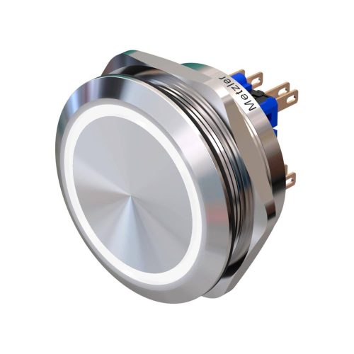 0c88872d-28a6-48c3-9731-a68dab4709ce Metzler - tlačidlo 40mm - LED kruhové osvetlenie biele - IP67 IK10 - nehrdzavejúca oceľ - 2-pólové - ploché - spájkovacie kontakty