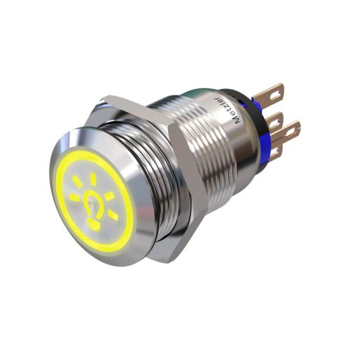 Metzler - tlačidlo 19 mm - LED symbol svetlo 230 V žltá - IP67 IK10 - nerezová oceľ - ploché - spájkovacie kontakty