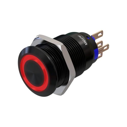 1ea880f8-ee32-4b78-888b-ee7f00960bb4 Metzler - tlačidlo 19 mm - červené LED prstencové osvetlenie - IP67 IK10 - hliník - ploché - spájkovacie pripojenie