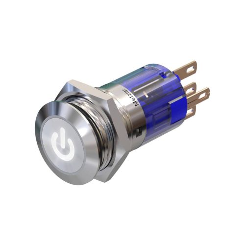 2fa6c83e-c47e-44a4-a433-02e545e55116 Metzler - tlačidlo 16mm - LED symbol Power biela - IP67 IK10 - nerezová oceľ - ploché - spájkovacie kontakty