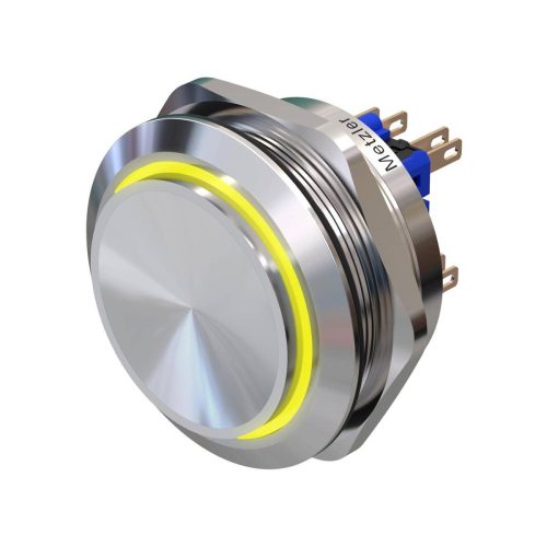 3998e59a-f920-42a0-abd4-0e2b2b52fd69 Metzler - tlačidlo 40mm - LED prstencové osvetlenie žlté - IP67 IK10 - nehrdzavejúca oceľ - 2pólové - vystupujúce - spájkovacie kontakty