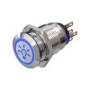 Metzler - tlačidlový spínač 19 mm - LED symbol svetla 230 V modrá - IP67 IK10 - nerezová oceľ - plochý - spájkovacie kontakty