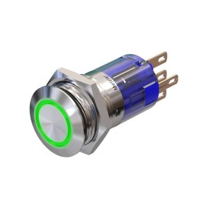 Metzler - tlačidlo 16mm - LED kruhové osvetlenie zelené - IP67 IK10 - nehrdzavejúca oceľ - ploché - spájkovacie kontakty