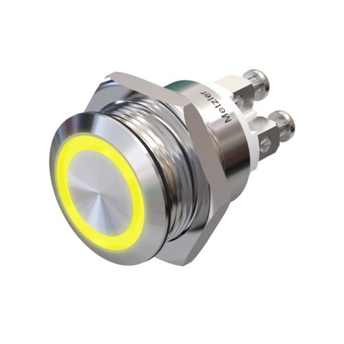 Metzler - tlačidlo 19mm - LED kruhové osvetlenie žlté - IP67 IK10 - nerezová oceľ - ploché - skrutkové kontakty