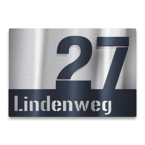 Domovní číslo z nerezové oceli s názvem ulice