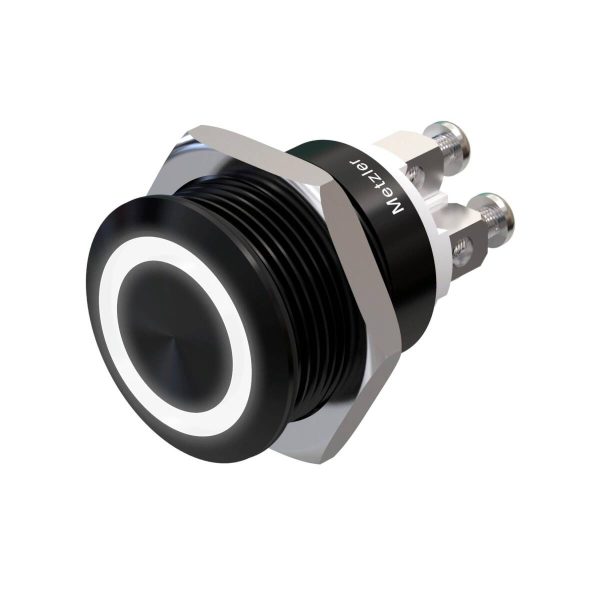 Metzler - tlačidlo 19 mm - biele LED kruhové osvetlenie - IP67 IK10 - hliník - ploché - skrutkovacie kontakty