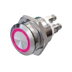 Metzler - tlačidlo 19 mm - LED kruhové osvetlenie ružové - IP67 IK10 - nehrdzavejúca oceľ - ploché - skrutkové kontakty