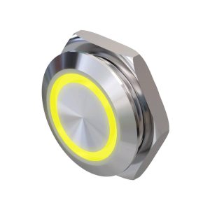 Metzler - tlačidlo 19mm - LED kruhové osvetlenie žlté - IP67 IK10 - nehrdzavejúca oceľ - ploché - káblové pripojenie