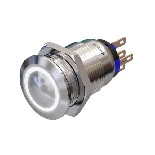 5d1678bf-11e6-421c-98ea-ee502d9d355d Metzler - tlačidlo 19 mm - LED kruhové osvetlenie biele - IP67 IK10 - nerezová oceľ - vypuklé - spájkovacie kontakty