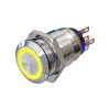 Metzler - tlačidlo 19 mm - LED kruhové osvetlenie žlté - IP67 IK10 - nehrdzavejúca oceľ - ploché - spájkovacie kontakty