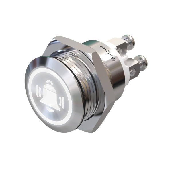 Metzler - tlačítko 19 mm - LED symbol zvonku bílý - IP67 IK10 - nerezová ocel - ploché - šroubové kontakty