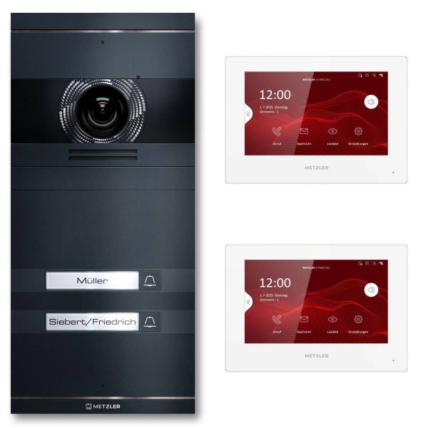 Metzler VDM10 2.0 Video dveřní interkom | Kompletní sada s vyměnitelným jmenovkovým štítkem | 2 tlačítka zvonku | Plug & Play | Neo