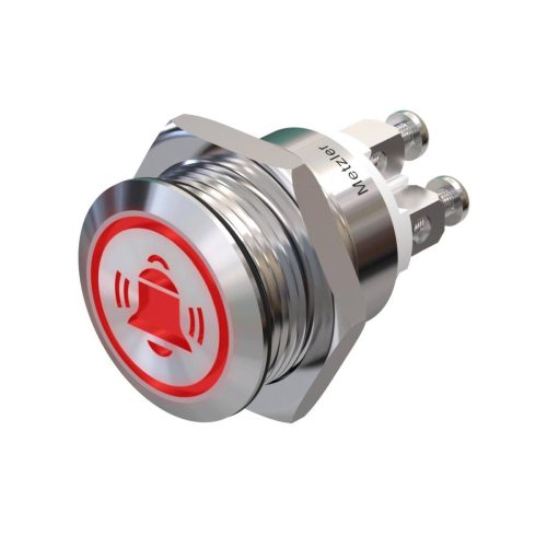Metzler - tlačidlo 19 mm - LED symbol zvončeka červený - IP67 IK10 - nehrdzavejúca oceľ - ploché - skrutkové kontakty