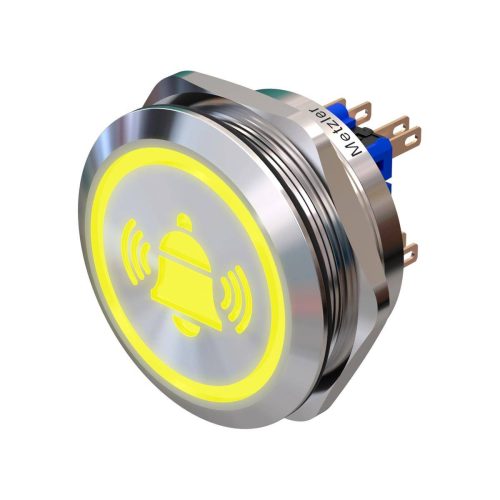 8d97a015-9a18-4b16-973e-17d7257a49d2 Metzler - tlačidlo 40 mm - LED symbol zvončeka žltý - IP67 IK10 - nehrdzavejúca oceľ - 2-pólové - ploché - spájkovacie kontakty