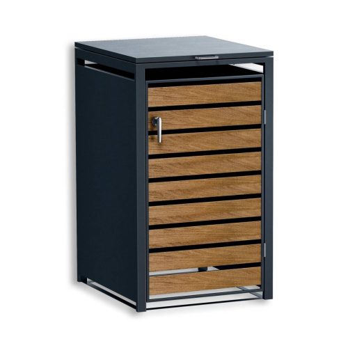 Metzler box na odpadkový koš | 1 ks | 240 l | v dřevěném vzhledu | antracit RAL 7016 | z oceli | nerezavějící a masivní | dveřní madlo se zámkem