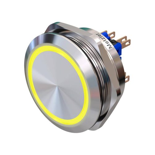 93602238-9473-44ec-85b4-1e051e6891d0 Metzler - tlačidlo 40 mm - LED kruhové osvetlenie žlté - IP67 IK10 - nerezová oceľ - 2-pólové - ploché - spájkovacie kontakty