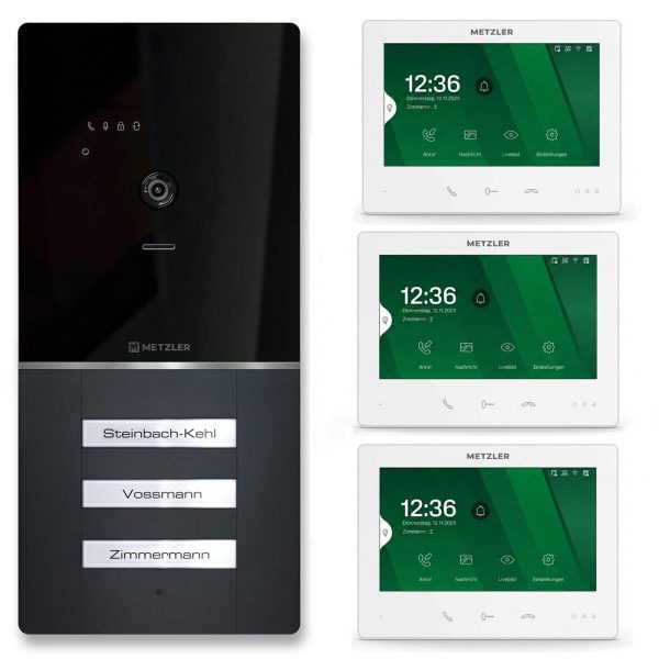 Metzler XDM10 video domový interkom s vymeniteľným menovkovým štítkom | kompletná sada | 2-vodičový | 3 tlačidlá zvončeka | RAL 7016 antracitová | Maxior