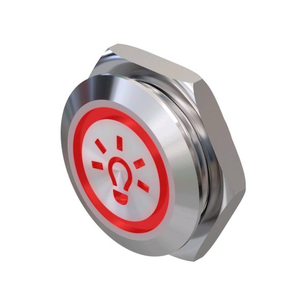 Metzler - tlačidlo 19 mm - LED symbol svetlo červené - IP67 IK10 - nerezová oceľ - ploché - káblové pripojenie
