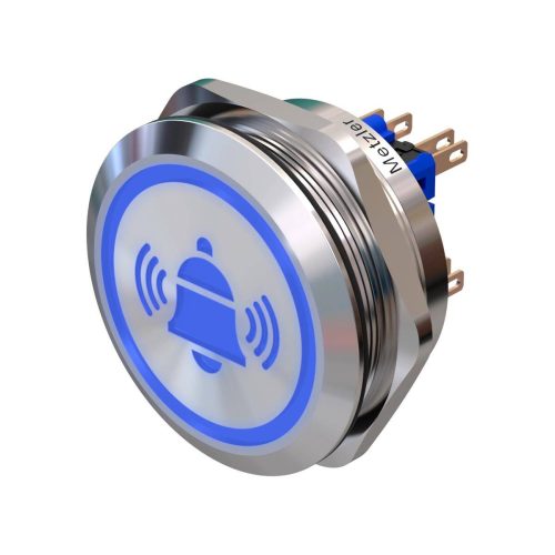 97c86417-89cf-4f59-adf3-1056f8d5c9ec Metzler - tlačidlo 40 mm - LED symbol zvončeka modrá - IP67 IK10 - nehrdzavejúca oceľ - 2-pólové - ploché - spájkovacie kontakty
