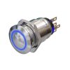 Metzler - tlačidlo 19 mm - modré LED kruhové osvetlenie - IP67 IK10 - nehrdzavejúca oceľ - vypuklé - spájkovacie kontakty