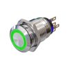 Metzler - tlačítko 19 mm - LED kruhové osvětlení zelené - IP67 IK10 - nerezová ocel - ploché - pájecí kontakty