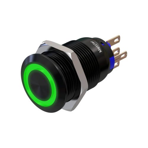 aa683f09-1c4d-4506-9a6a-9473104bba5d Metzler - tlačidlo 19 mm - LED kruhové osvetlenie zelené - IP67 IK10 - hliník - ploché - spájkovacie pripojenie