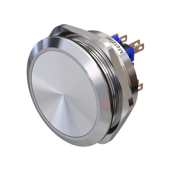 Metzler - tlačítko 40 mm - IP67 IK10 - nerezová ocel - 2pólové - ploché - pájecí kontakty