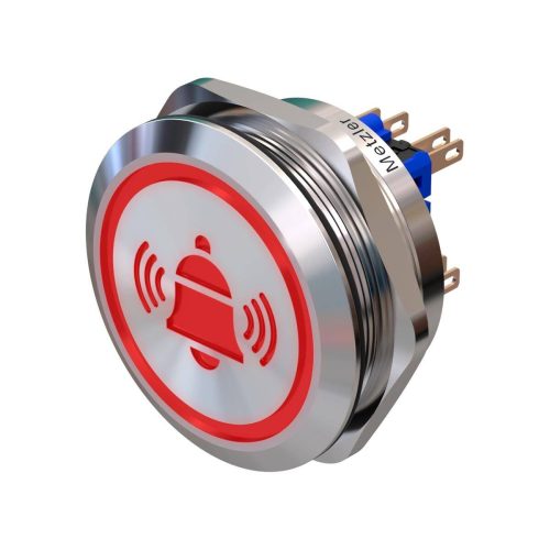 b04dcaf7-f076-4a9f-bc0f-89d05aa3cb63 Metzler - tlačidlo 40mm - LED symbol zvončeka červená - IP67 IK10 - nehrdzavejúca oceľ - 2-pólový - plochý - pájkovacie kontakty