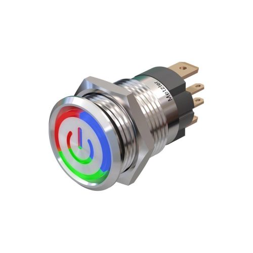 be340bb4-f228-469b-bd18-450ff468611c Metzler - tlačidlo 16 mm - LED symbol Power RGB - IP67 IK10 - 15A - nehrdzavejúca oceľ - ploché - spájkovacie kontakty