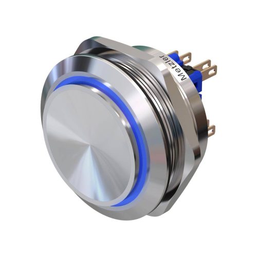 cb5c968e-da87-42bf-a87a-ff4e9ecb9e08 Metzler - tlačidlo 40 mm - LED kruhové osvetlenie modré - IP67 IK10 - nerezová oceľ - 2-pólové - vystupujúce - spájkovacie kontakty