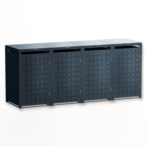 Metzler designová box na popelnice | 4 kusy | 240 l | antracit RAL 7016 | čtvercový vzor | Geo
