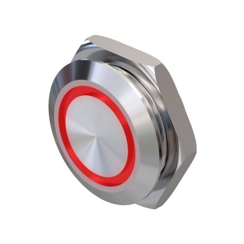 Metzler - tlačidlo 19mm - LED kruhové osvetlenie červené - IP67 IK10 - nerezová oceľ - ploché - káblové pripojenie