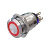 Metzler - tlačidlo 19mm - LED kruhové osvetlenie červené - IP67 IK10 - nehrdzavejúca oceľ - ploché - spájkovacie kontakty