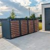 Metzler box na popelnice | 4x | 240l | v dekoru dřeva | antracit RAL 7016 | z oceli | nerezová & masivní | madlo dveří se zámkem
