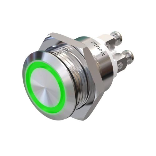 e6d4f884-1a71-47b9-864d-35f189cee16e Metzler - tlačidlo 19 mm - LED kruhové osvetlenie zelené - IP67 IK10 - nehrdzavejúca oceľ - ploché - skrutkové kontakty