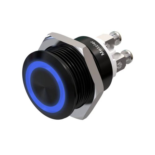 Metzler - tlačidlo 19mm - LED prstencové osvetlenie modré - IP67 IK10 - hliník - ploché - skrutkové kontakty