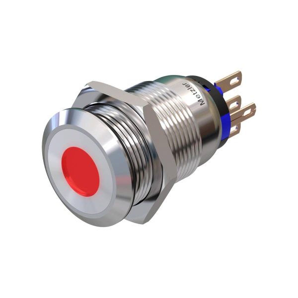 Metzler - tlačidlo 19mm - LED bodové osvetlenie červené - IP67 IK10 - nehrdzavejúca oceľ - ploché - spájkovacie kontakty