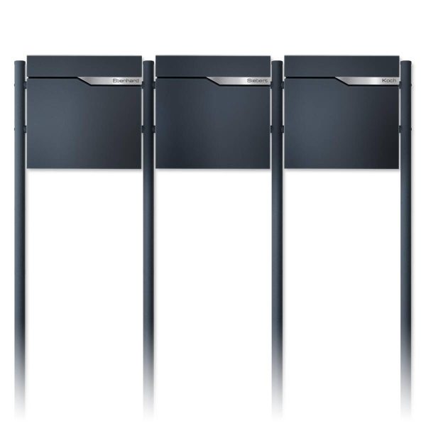 Metzler stojanová poštovní schránka pro bytový dům v RAL 7016 antracitová | 3dílná | personalizovaná gravírováním