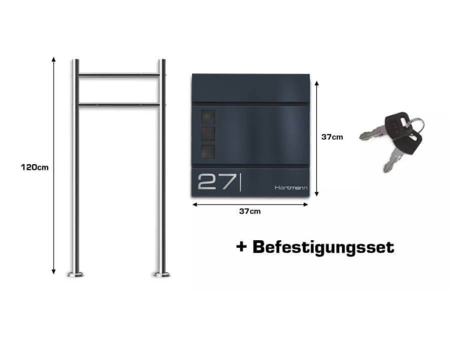 Metzler stojací poštovní schránka Cube infografika s obsahem dodávky