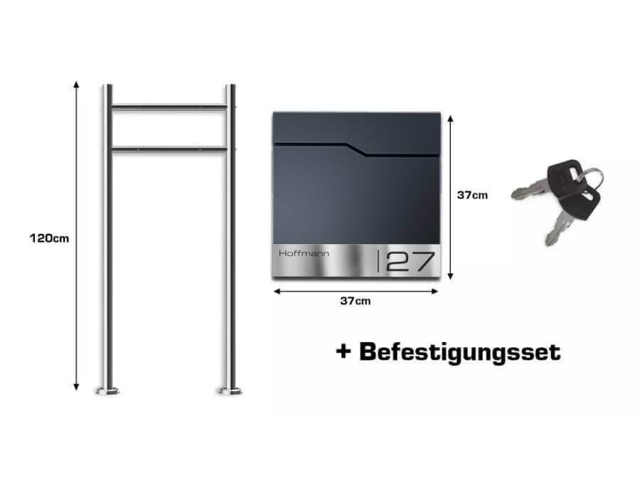 Metzler stojanová poštovní schránka Enno infografika s obsahem balení