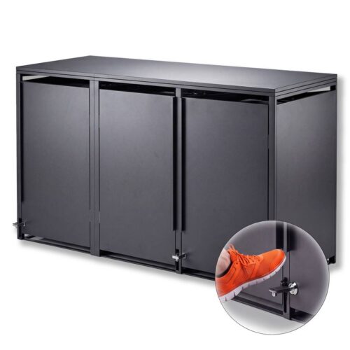 7c58555b-6a29-471b-8f08-ae32eef796a7 Metzler box na popelnice | Bezdotykové ovládání nožním pedálem | pro 3 popelnice | 240l | ocel s práškovým lakováním | RAL 7016 antracit